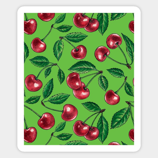 Red cherries on green Sticker by katerinamk